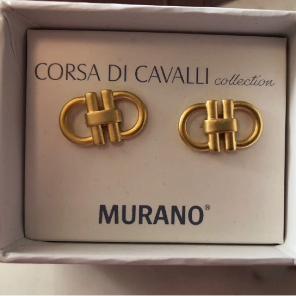 Mens Horsebit Cuff links Gold Finish NWT $45 By Murano Equestrian